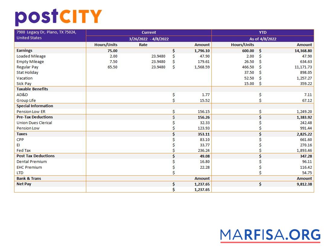 Realistic Post city company earning statement template